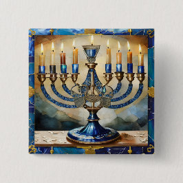 Chapa Cuadrada Blue Hanukkah Menorah