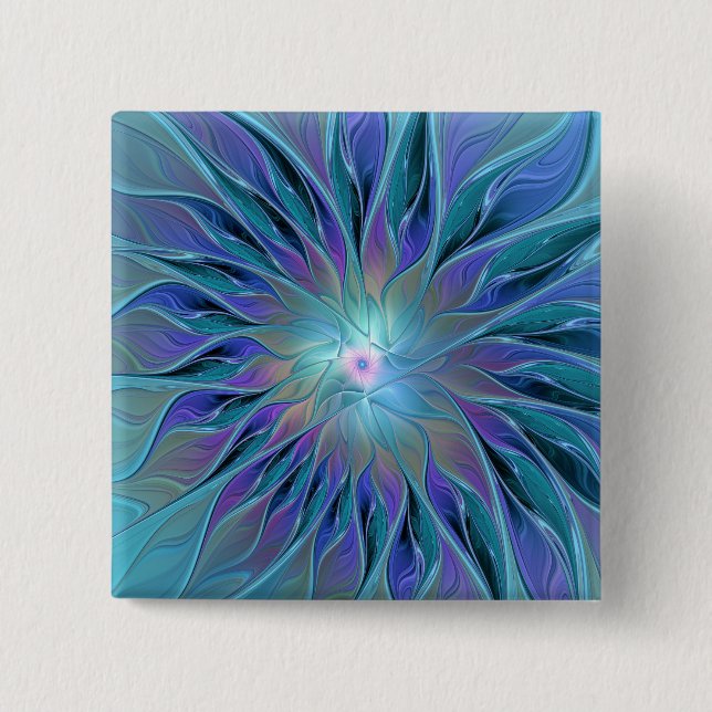 Chapa Cuadrada Blue Purple Flower Dream Resumen arte fractal (Anverso)