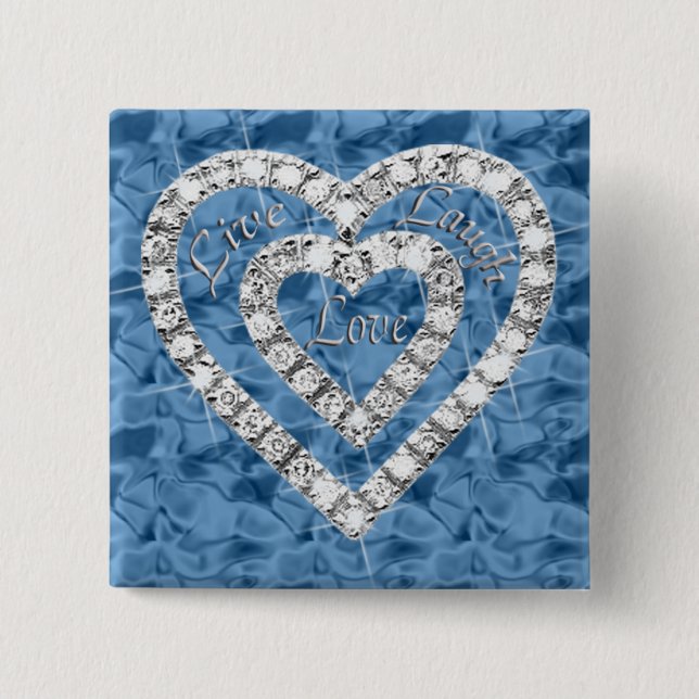 Chapa Cuadrada Blue Square Live Laugh Love Diamond Heart Button (Anverso)