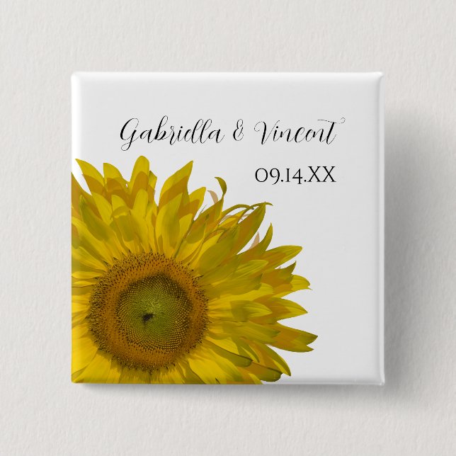 Chapa Cuadrada Boda de girasol amarillo (Anverso)