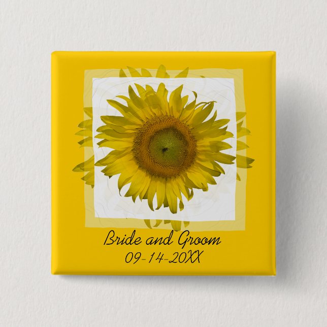 Chapa Cuadrada Boda de girasol amarillo (Anverso)