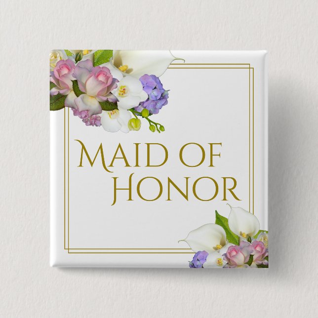Chapa Cuadrada Boda de Honor Spring Floral Bouquet (Anverso)