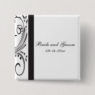 Chapa Cuadrada Boda de Swirls en blanco y negro