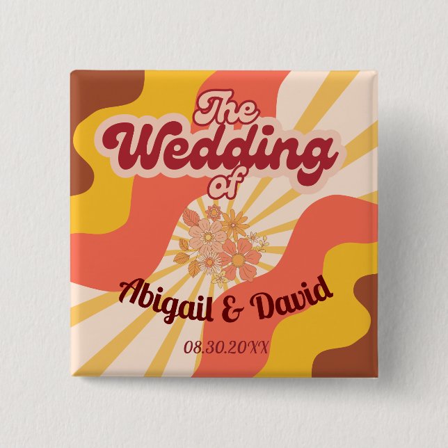 Chapa Cuadrada Boda de Vintage Retro Vibes (Anverso)