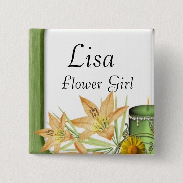 Chapa Cuadrada Boda elegante de flores de jardín (Anverso)