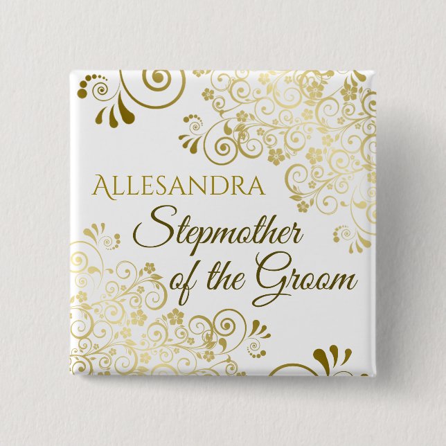 Chapa Cuadrada Boda Stepother del Groom Gold Nametag (Anverso)