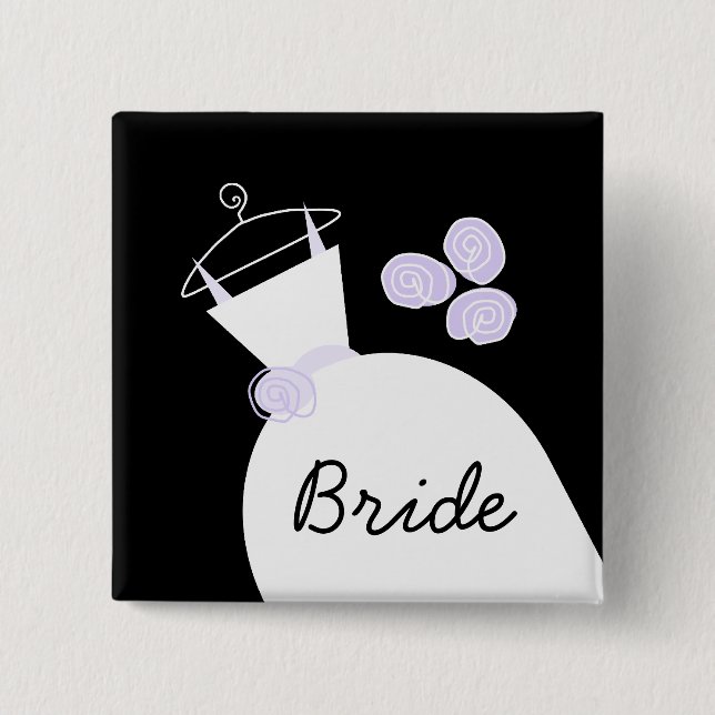 Chapa Cuadrada Boda vestido morado cuadrado negro "Novia" (Anverso)