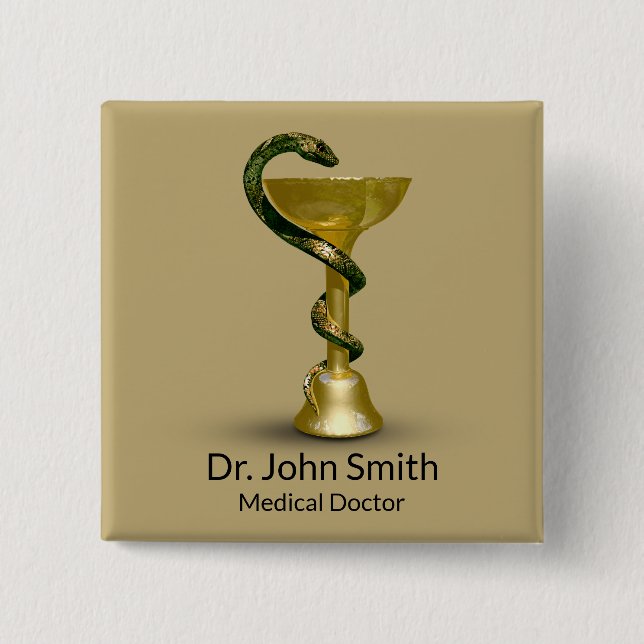 Chapa Cuadrada Bola médica de serpiente pekinesa Hygieia Gold Cad (Anverso)