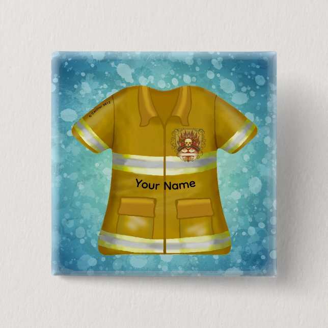 Chapa Cuadrada Bombero Escudo Llamas (Anverso)