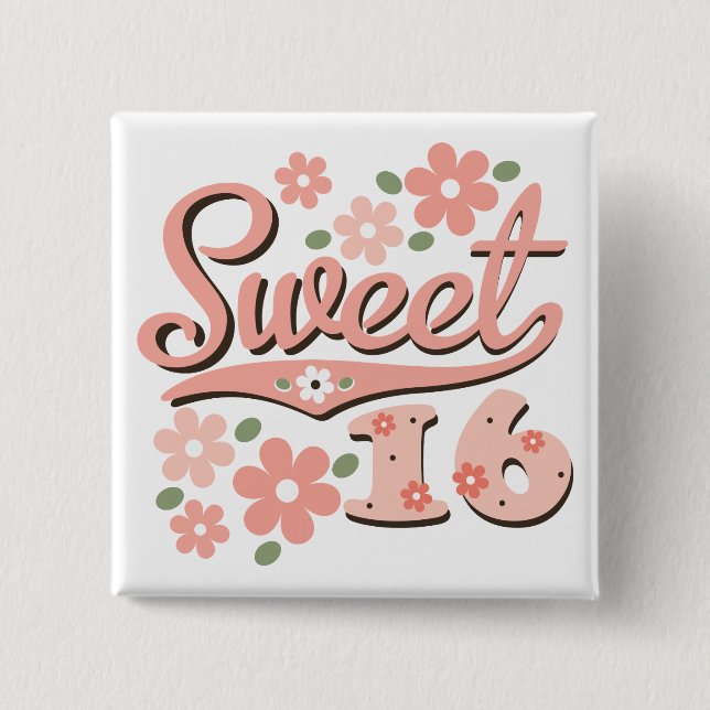 Chapa Cuadrada Bonito Petal Sweet 16 Pin (Anverso)