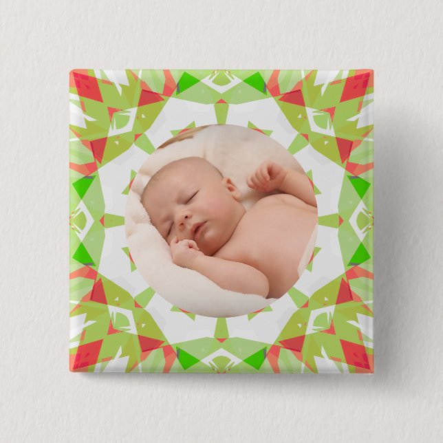 Chapa Cuadrada Bonito suave Personalizado verde Feliz foto navide (Anverso)