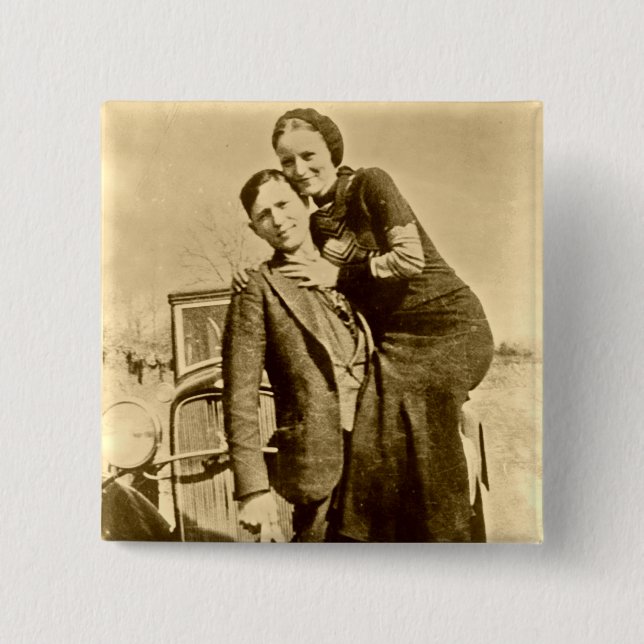 Chapa Cuadrada Bonnie y Clyde - la cuadrilla de la carretilla (Anverso)