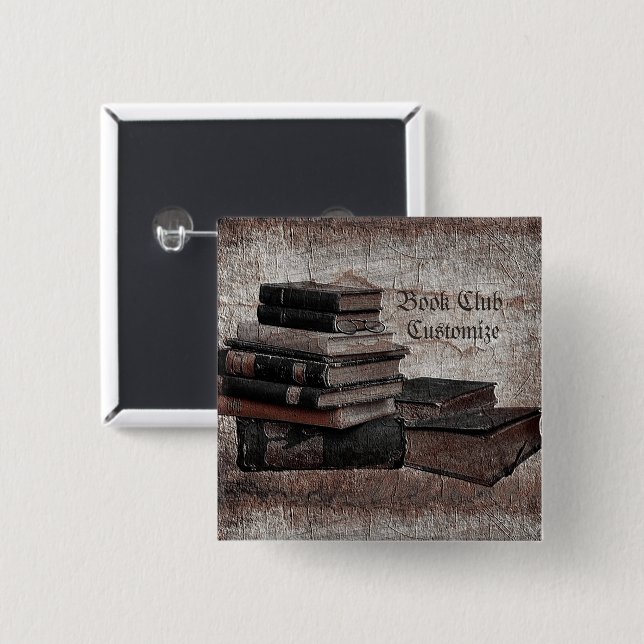 Chapa Cuadrada Book Lovers Vintage Book Club (Anverso y reverso)