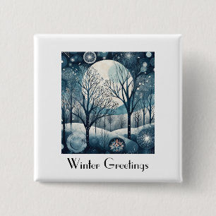 Chapa Cuadrada Bosque nórdico iluminado por la luna, personalizab