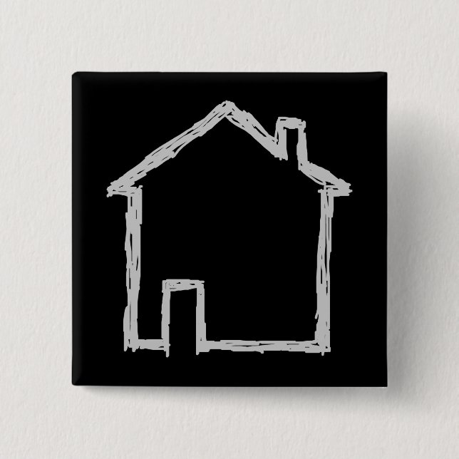 Chapa Cuadrada Bosquejo de la casa. Gris y negro (Anverso)