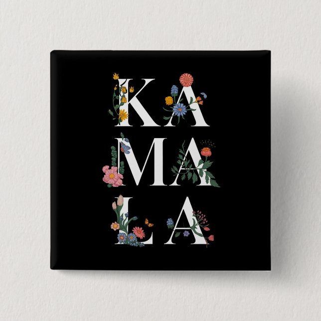 Chapa Cuadrada Botánico Kamala Harris votando 2024 Votante de flo (Anverso)