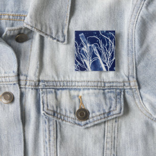Chapa Cuadrada Botella azul y blanca de Océano Pinback Cianotipo