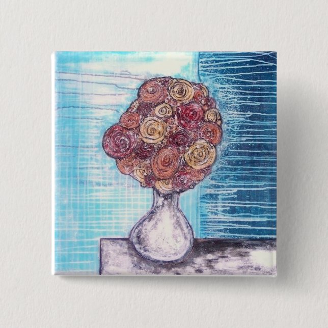 Chapa Cuadrada "Botón del chapoteo de la flor" (Anverso)