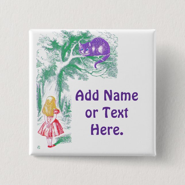 Chapa Cuadrada Botón: "Gato de Cheshire" de "Alice in Wonderland" (Anverso)