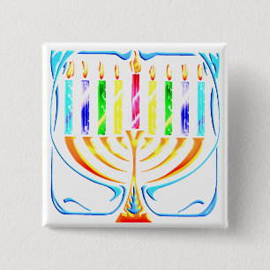 Chapa Cuadrada Botón: Hanukkah Menorah - Chanukah Menorah