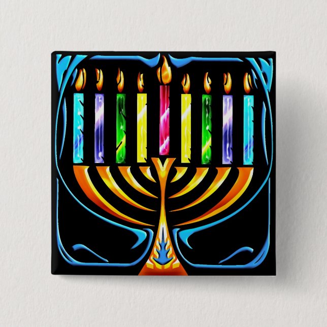 Chapa Cuadrada Botón: Hanukkah Menorah - Chanukah Menorah (Anverso)