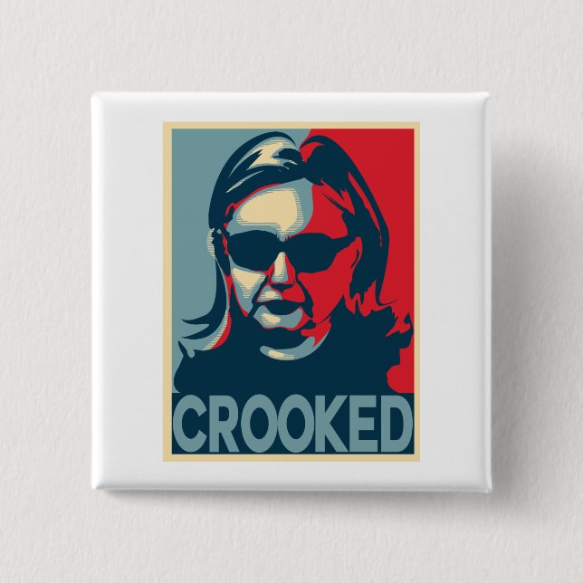 Chapa Cuadrada Botón/insignia TORCIDOS de Anti-Hillary Clinton (Anverso)