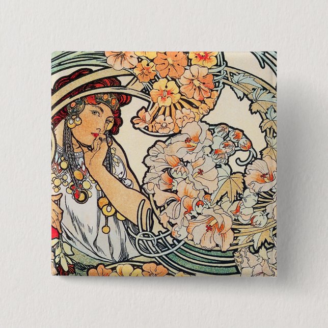Chapa Cuadrada Botón: Mucha - Idioma de las flores (Anverso)