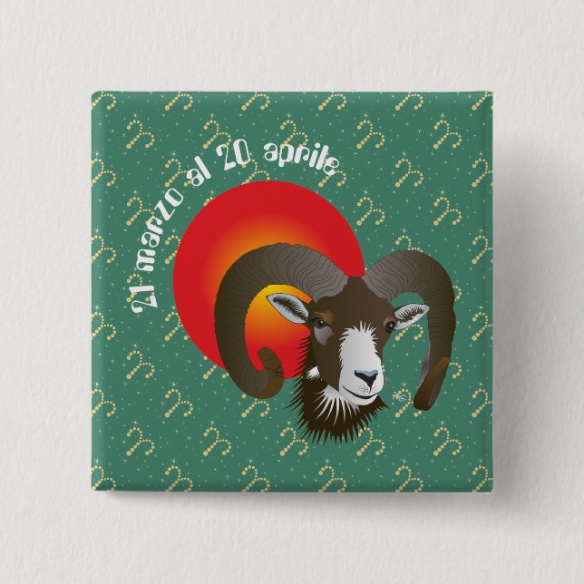 Chapa Cuadrada Botones apriles Ariete 21 marzo al 20 (Anverso)