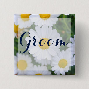 Chapa Cuadrada Botones de Boda Floral Groom Cuadrado Con Daisy