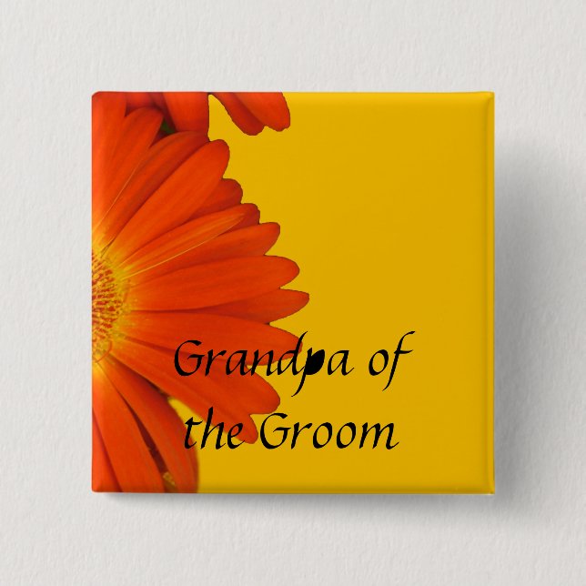Chapa Cuadrada Botones de flores de margarita gerbera naranja. (Anverso)