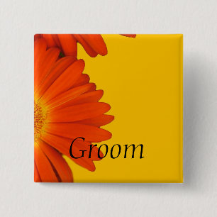 Chapa Cuadrada Botones de flores de margarita gerbera naranja.