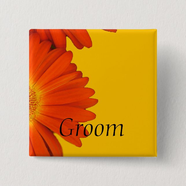 Chapa Cuadrada Botones de flores de margarita gerbera naranja. (Anverso)