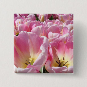 Chapa Cuadrada Botones de flores de tulipán rosadas con texto per