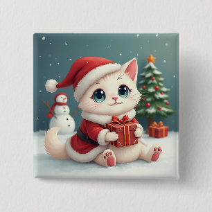 Chapa Cuadrada Botones de gato para Navidades blancos