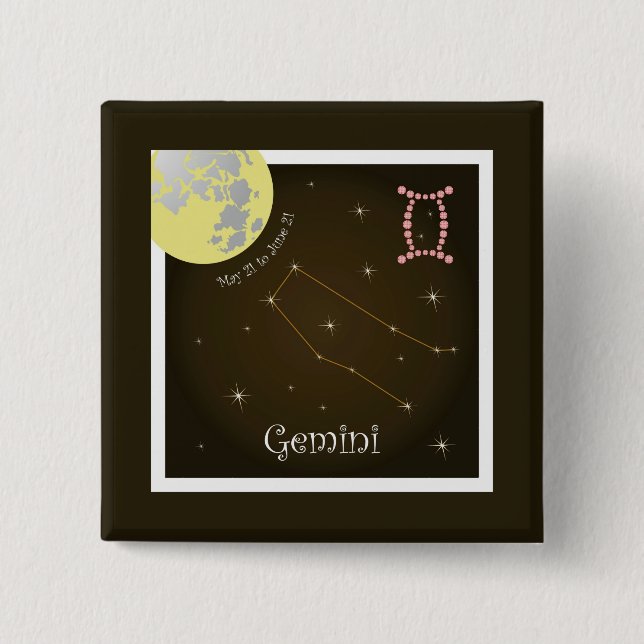 Chapa Cuadrada Botones de Gemini del 21 de mayo al 21 de junio (Anverso)