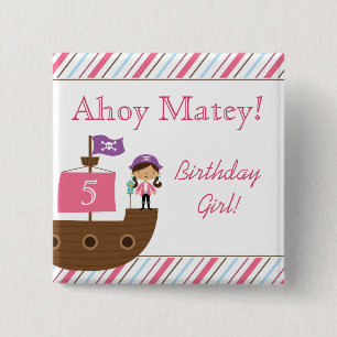 Chapa Cuadrada Botones de la fiesta de cumpleaños del pirata del