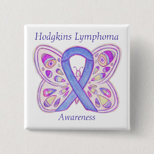 Chapa Cuadrada Botones de mariposa Violet Hodgkins Lymphoma Ribbo