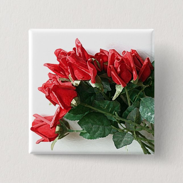 Chapa Cuadrada Botones de Red Roses Bouquet (Anverso)