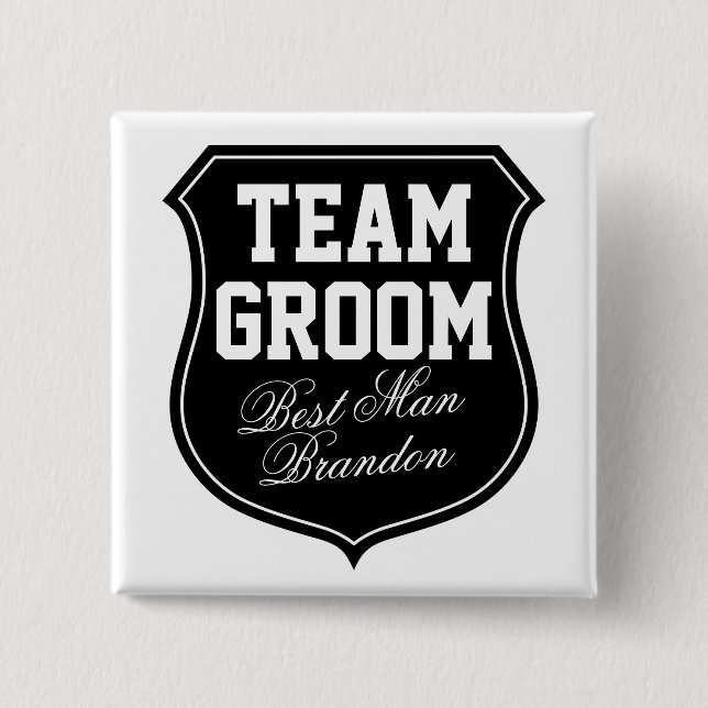 Chapa Cuadrada Botones de Team Groom | Personalización para la fi (Anverso)