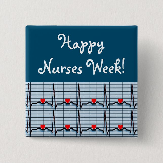 Chapa Cuadrada Botones EKG de Happy Nurs Week (Anverso)