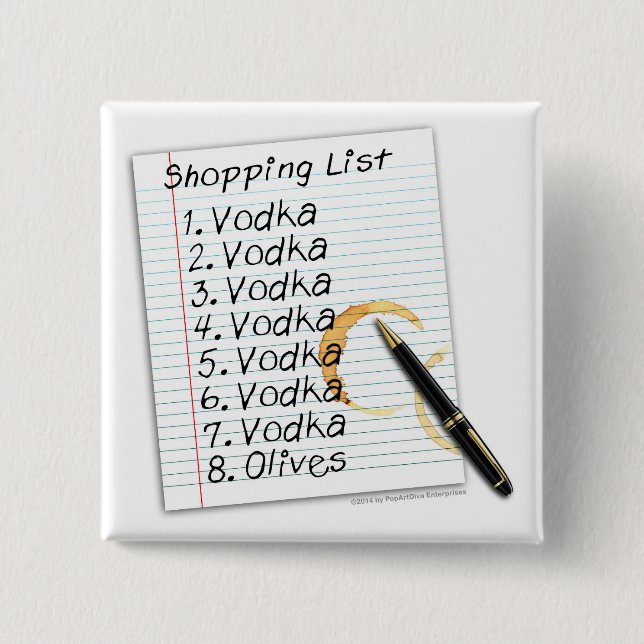 CHAPA CUADRADA BOTONES, LISTA DE COMPRAS DE VODKA (Anverso)