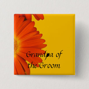 Chapa Cuadrada Botones naranja gerbera daisy flores.