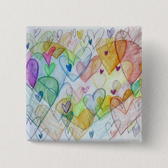 Chapa Cuadrada Botones o pines de arte de corazones comunitarios (Anverso)