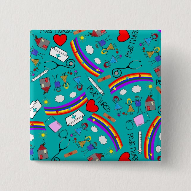 Chapa Cuadrada Botones pediátricos de la enfermera (Anverso)