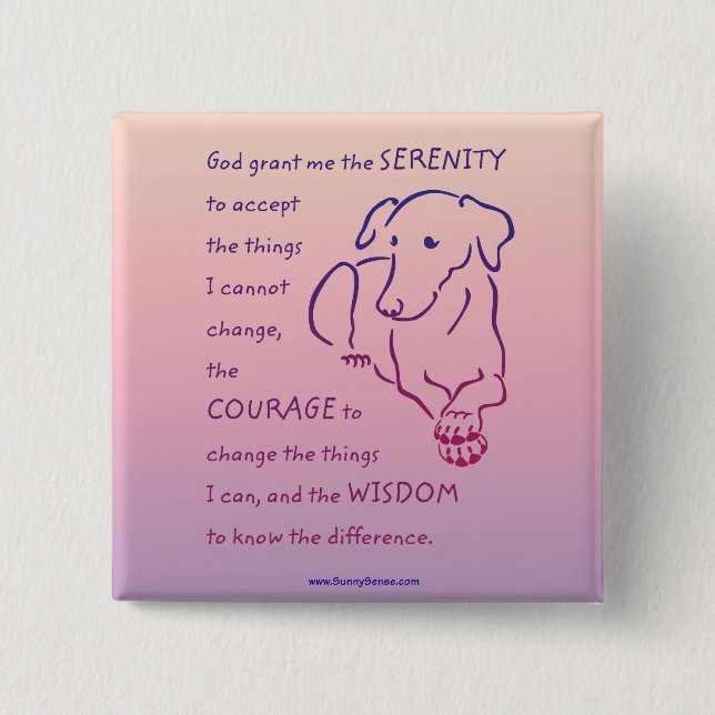 Chapa Cuadrada Botones Serenity Prayer con Perro (Anverso)