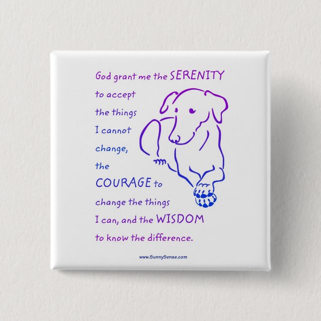 Chapa Cuadrada Botones Serenity Prayer con Perro (Anverso)