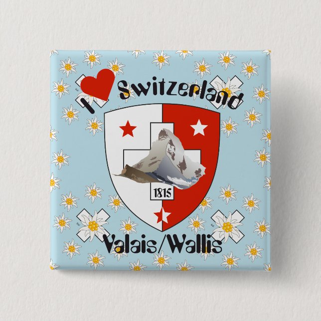 Chapa Cuadrada Botones Valais / Wallis Suisse-Schweiz (Anverso)