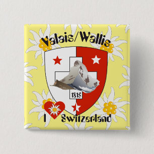 Chapa Cuadrada Botones Valais / Wallis Suisse-Schweiz