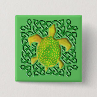 Chapa Cuadrada Botones (verdes) célticos de la tortuga del nudo