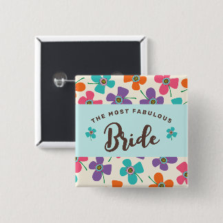 Chapa Cuadrada BRIDE Colorful Sweet Daisies Pop Boda Etiqueta de